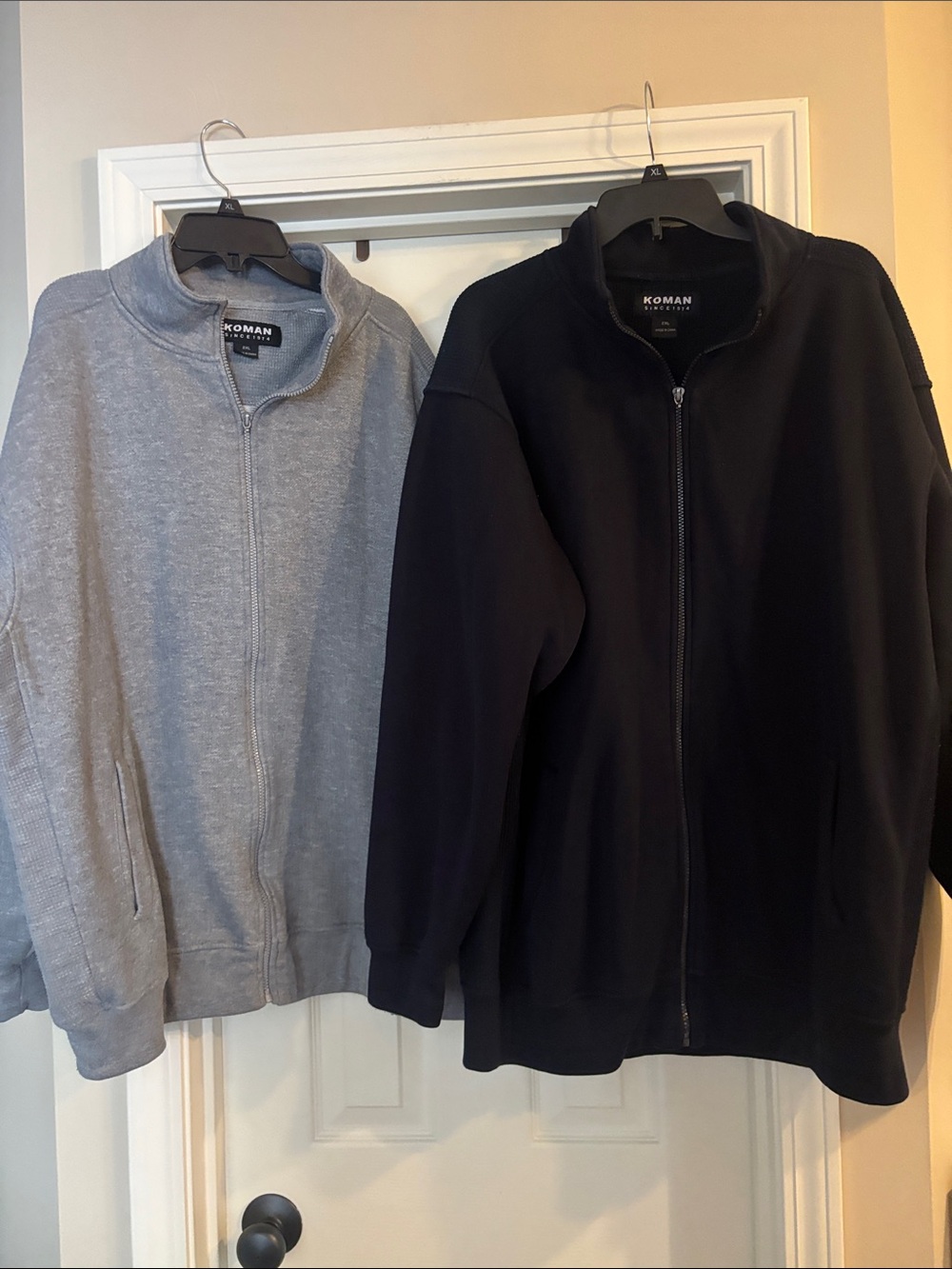 Koman Men’s Zip-Up Collar Sweatshirt- Black and Light Gray bundle 2XL